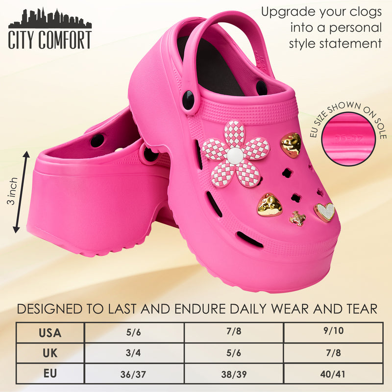 CityComfort Womens Platform Heeled Clogs with Removable Charms - Get Trend