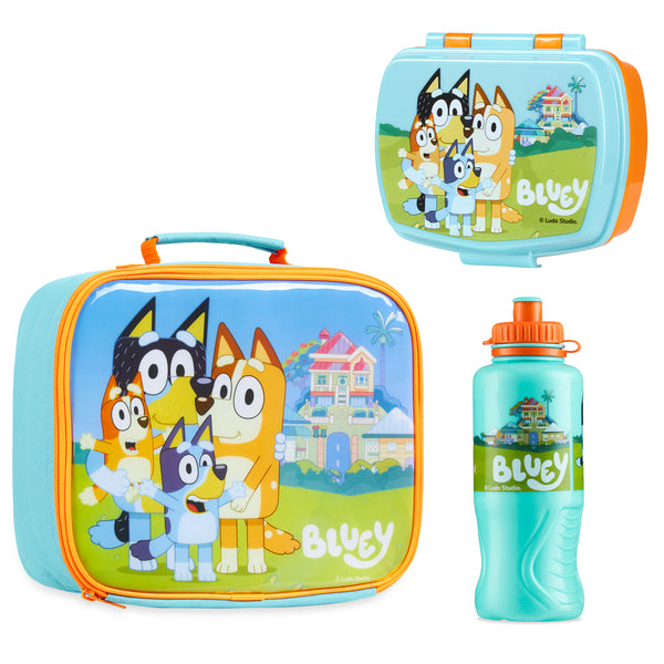 Bluey Lunch Box 3 Piece Set with Insulated Lunch Bag Snack Box BPA Free 430ml Water Bottle