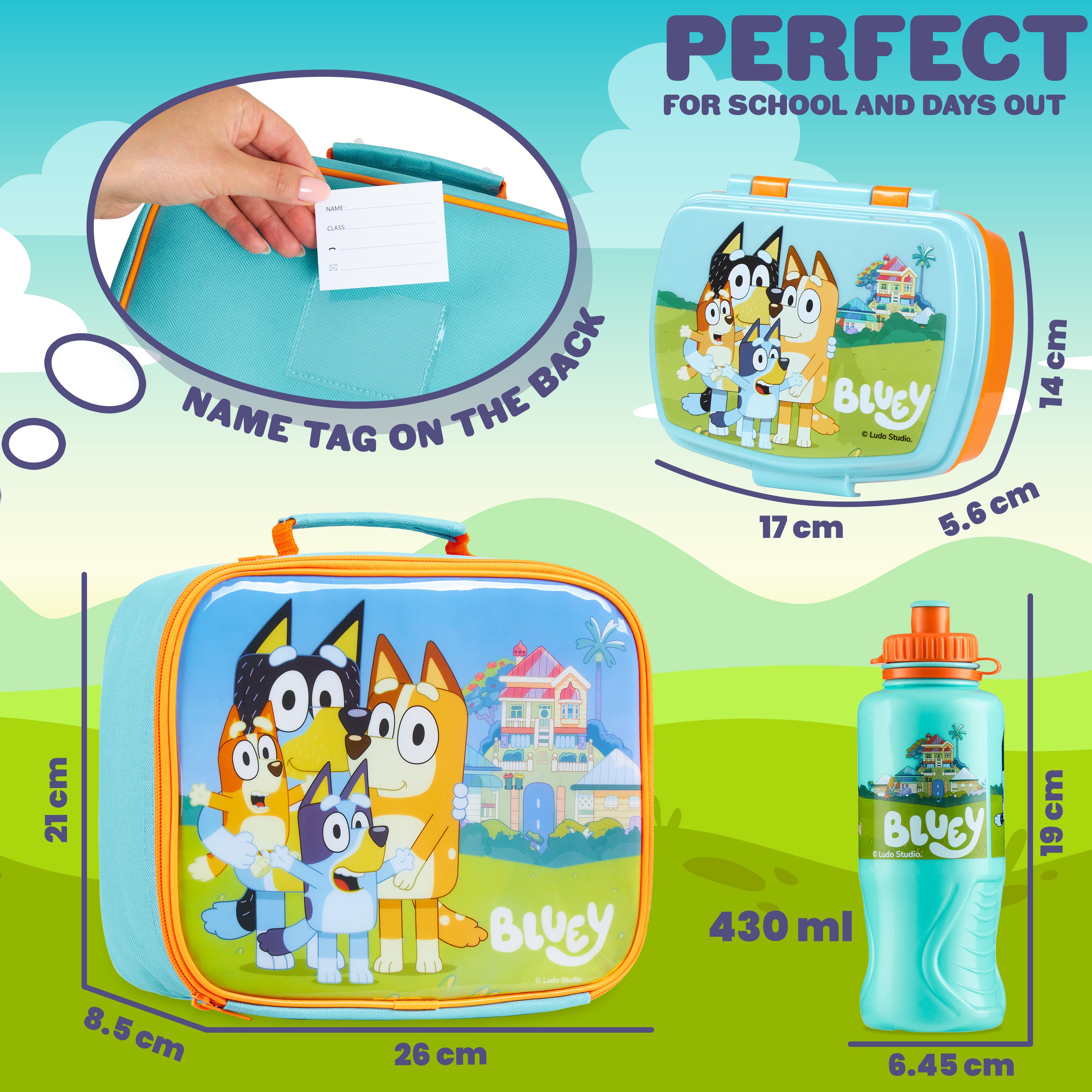 Bluey Lunch Box 3 Piece Set with Insulated Lunch Bag Snack Box BPA Free 430ml Water Bottle - Get Trend