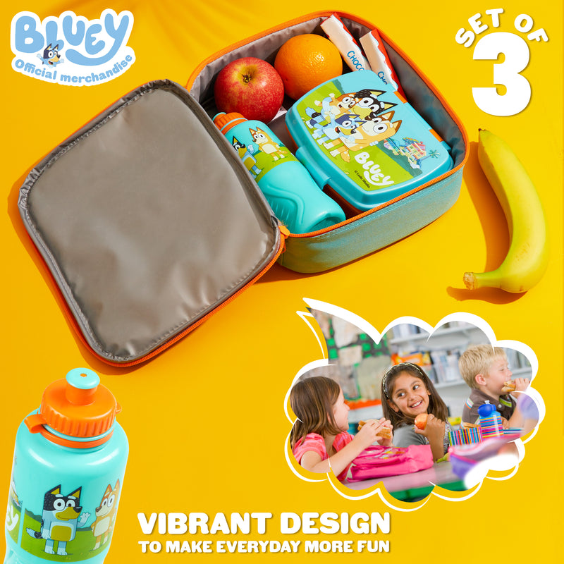 Bluey Lunch Box 3 Piece Set with Insulated Lunch Bag Snack Box BPA Free 430ml Water Bottle - Get Trend