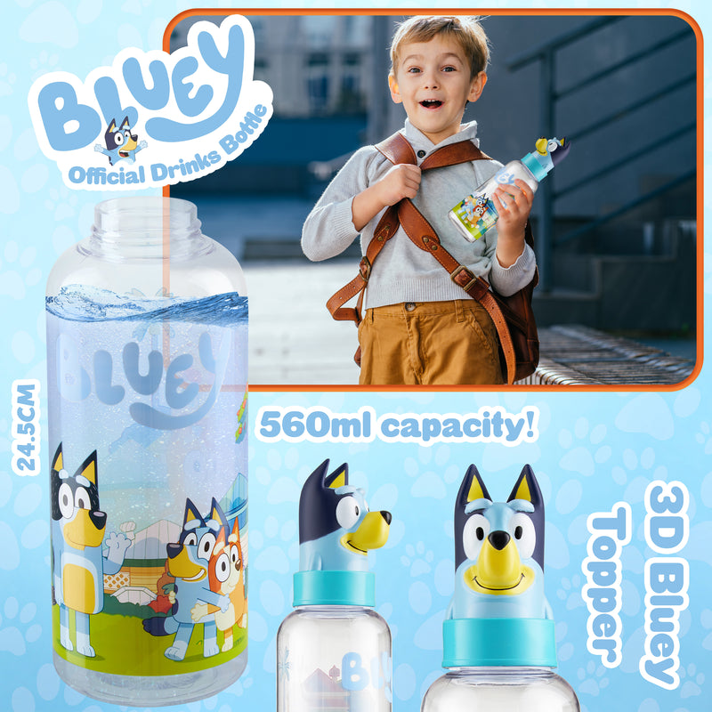 Bluey Water Bottle Kids 560ml Plastic Girls and Boys Water Bottle with Straw BPA Free