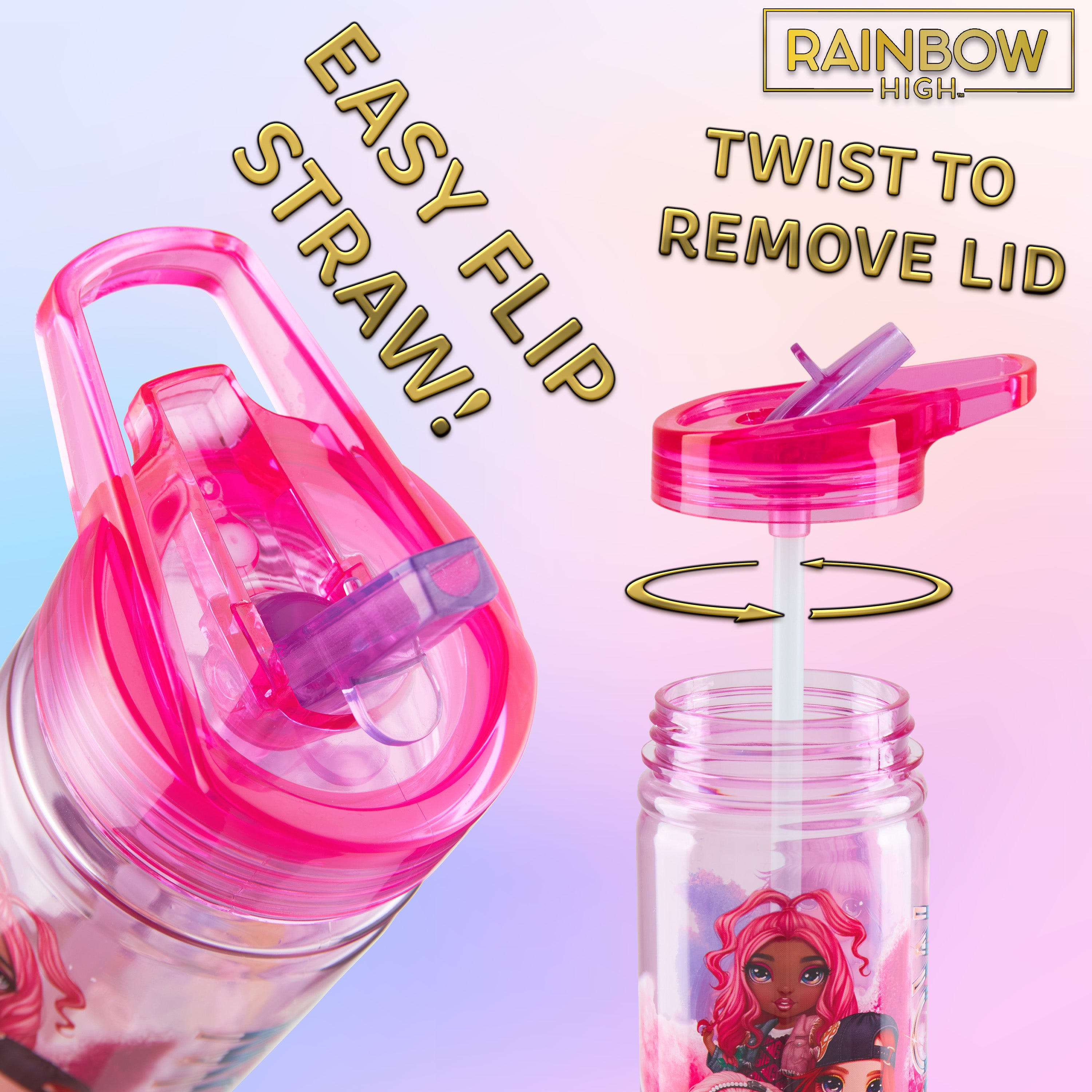 Rainbow High Water Bottle for Girls 580ml BPA Free Water Bottle With Straw - Get Trend