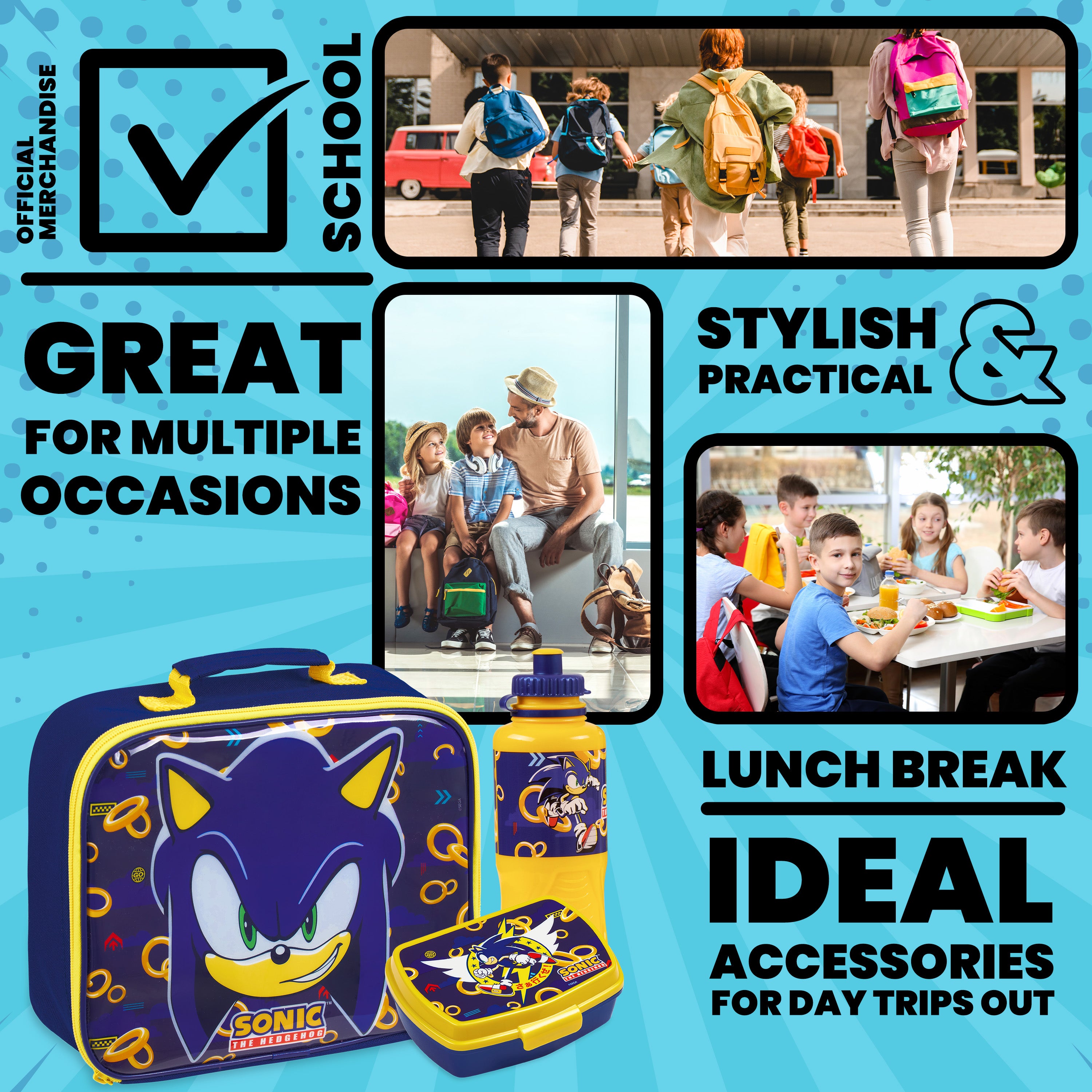 Sonic The Hedgehog Kids - 3 Piece Set Lunch Bag, Lunch Box & 430ml Water Bottle - Get Trend