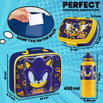 Sonic The Hedgehog Kids - 3 Piece Set Lunch Bag, Lunch Box & 430ml Water Bottle - Get Trend