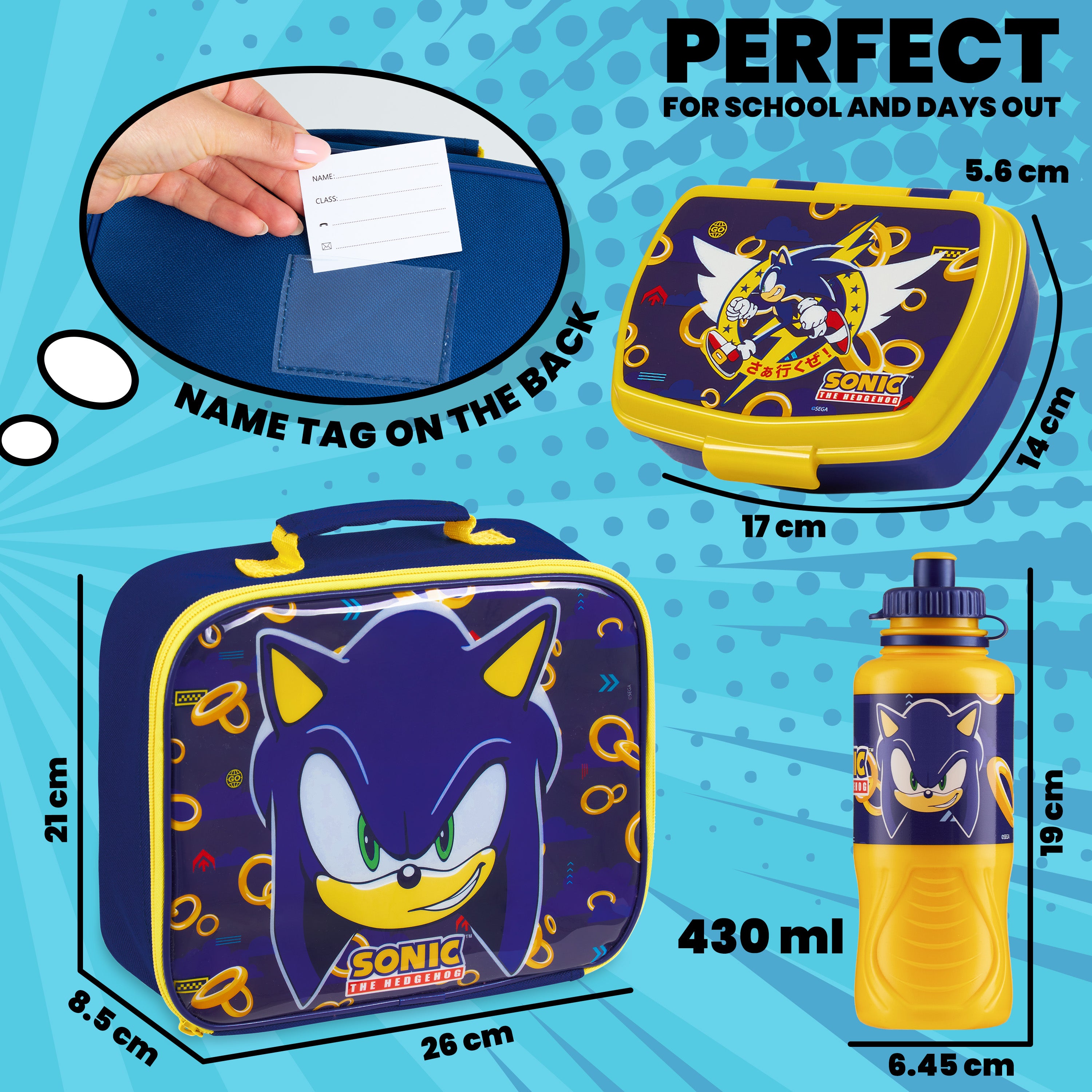 Sonic The Hedgehog Kids - 3 Piece Set Lunch Bag, Lunch Box & 430ml Water Bottle - Get Trend