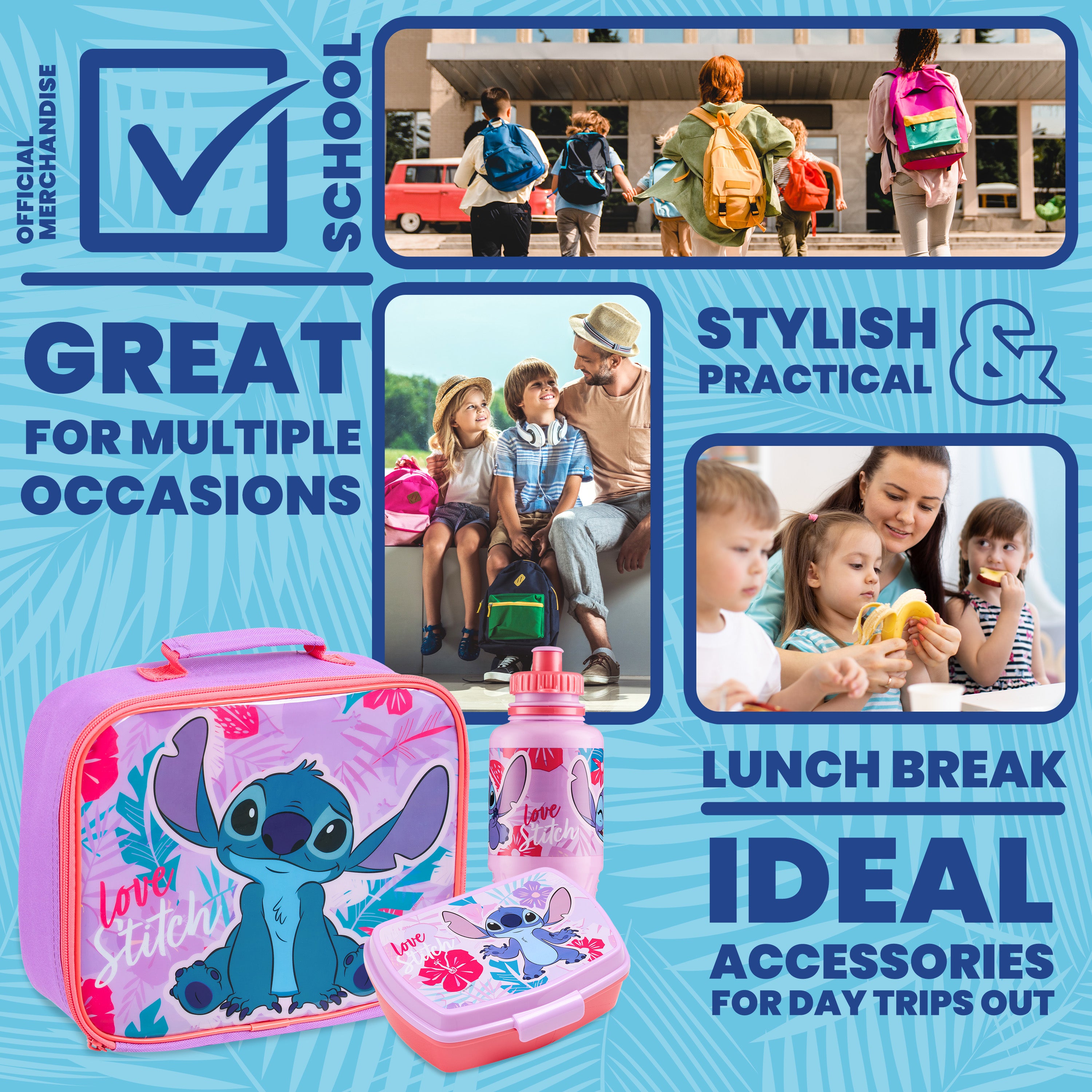 Disney Stitch Kids Lunch Box 3 Piece Set Insulated Lunch Bag Snack Box BPA Free 430ml Water Bott - Get Trend