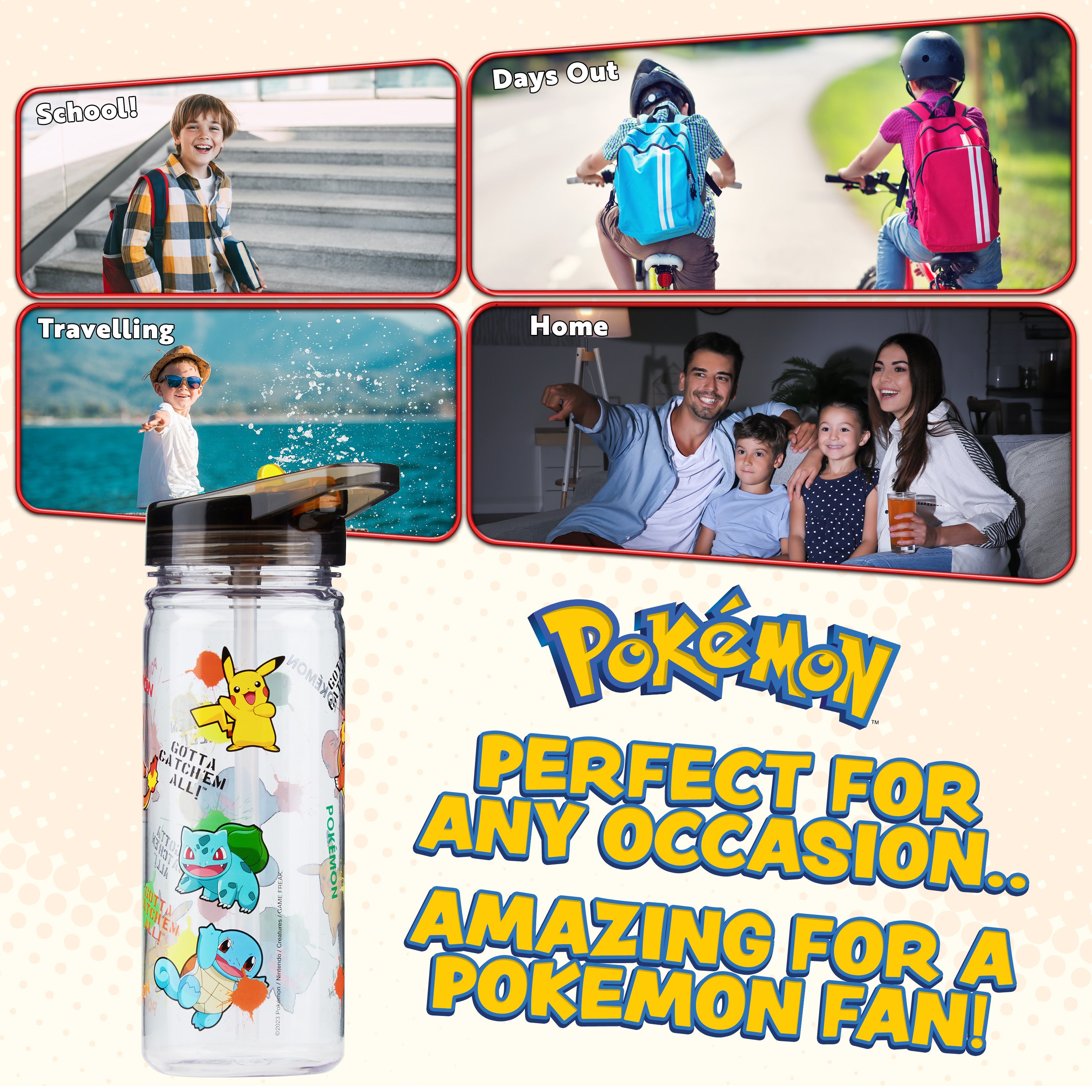 Pokemon Water Bottle for Kids 580ml Plastic Water Bottle with Straw - Get Trend