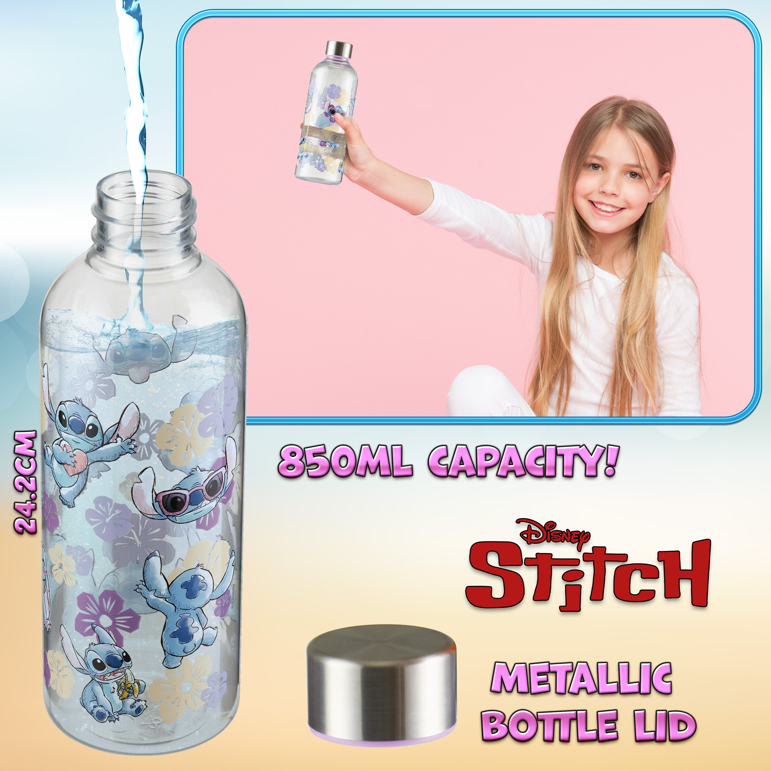 Disney Stitch Water Bottle 850ml Screw Top Bottle BPA  Free Drinks Bottle for Kids and Teenagers - Get Trend