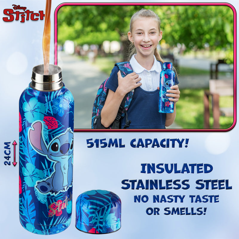 Disney Stitch Insulated Water Bottle - 515ml Stainless Steel Metal Dri
