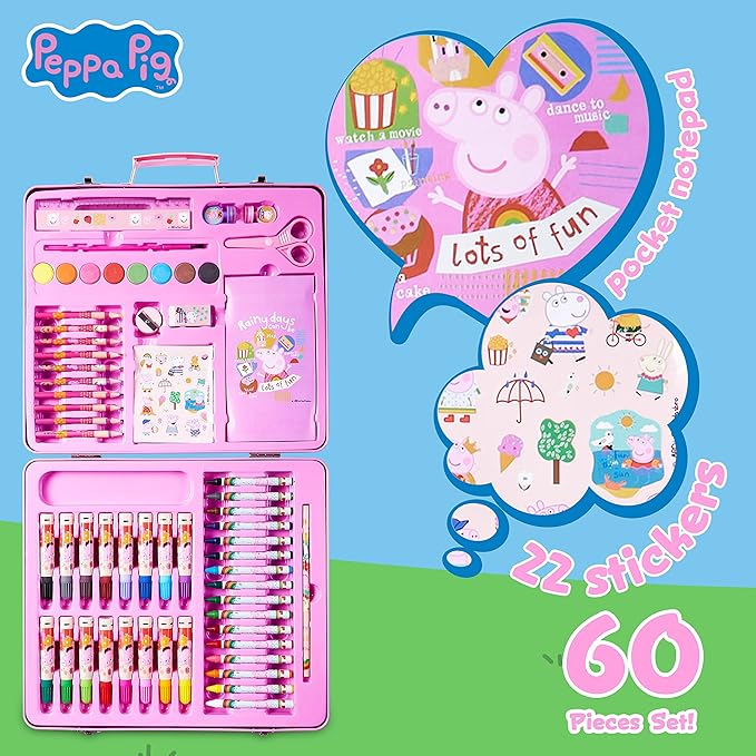 Peppa Pig Kids Art Set Crafts Drawing and Painting Sets for Children Travel Case 40 Plus Pieces - Get Trend