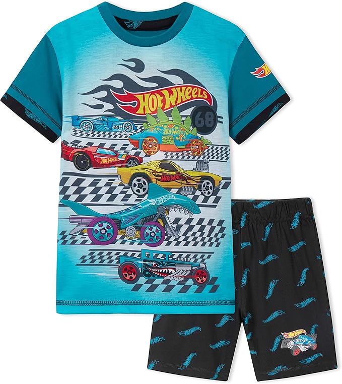 Hot Wheels Boys Pyjamas 2 Piece Summer Nightwear Set Short PJs Soft Breathable Lounge Wear Gifts for Boys - Get Trend