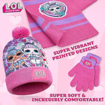 L.O.L. Surprise ! Hat Scarf and Gloves Set, Fine knit Warm Bobble Hat, LOL Dolls Winter Hats For Kids with Kitty Queen, Queen Bee, Hops and Unicorn Gifts For Girls - Get Trend