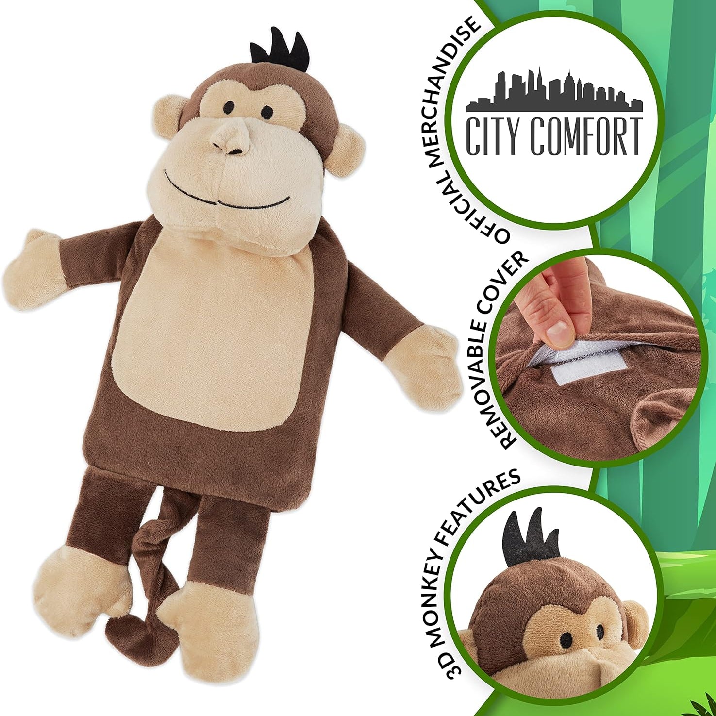 Hot Water Bottle with  Monkey Fleece Cover 1 Litre Capacity Natural Rubber Hot Water Bottle - Get Trend