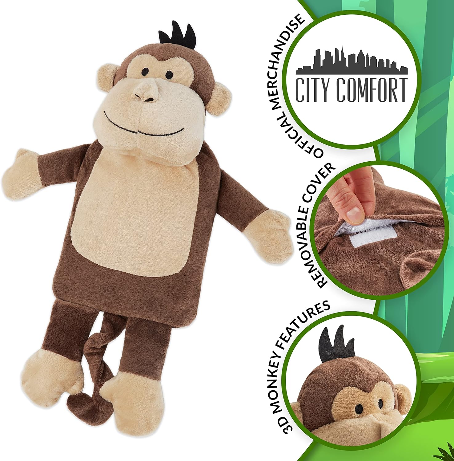 Hot Water Bottle with  Monkey Fleece Cover 1 Litre Capacity Natural Rubber Hot Water Bottle - Get Trend