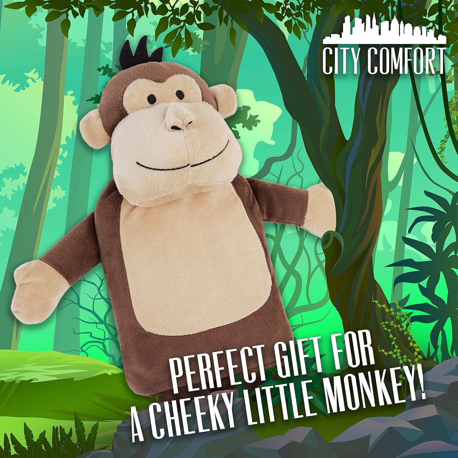 Hot Water Bottle with  Monkey Fleece Cover 1 Litre Capacity Natural Rubber Hot Water Bottle - Get Trend