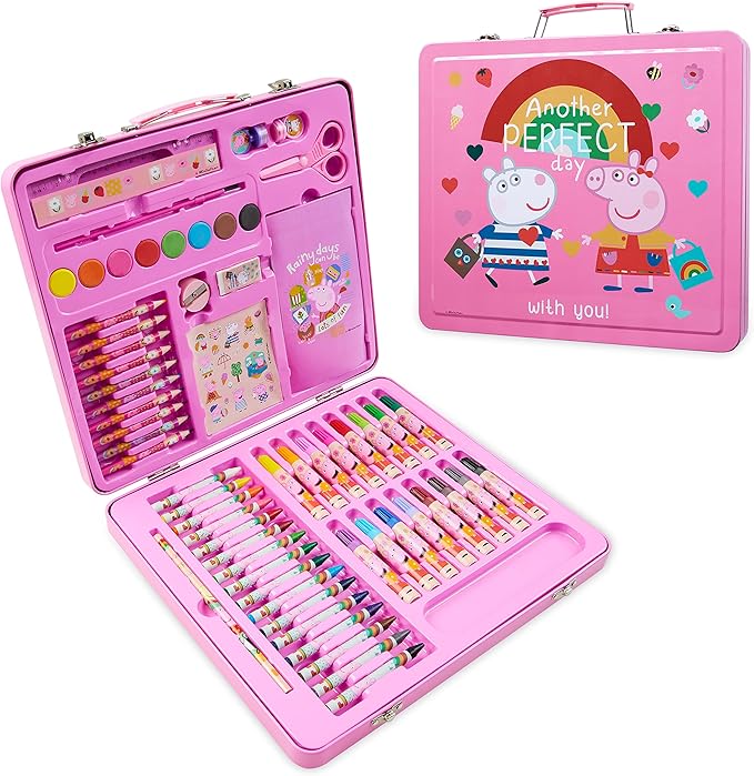 Peppa Pig Kids Art Set Crafts Drawing and Painting Sets for Children Travel Case 40 Plus Pieces - Get Trend