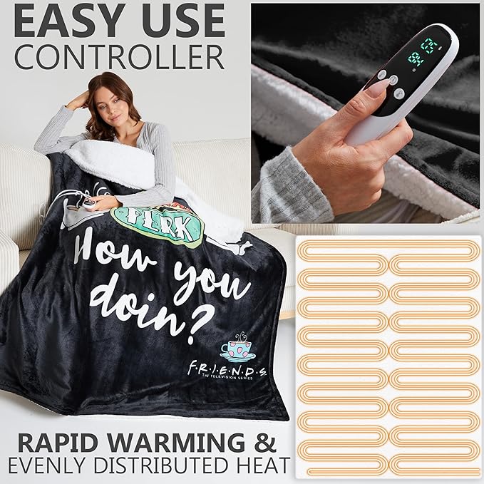 FRIENDS Electric Blanket 130x160cm, Single Size Soft & Luxurious Sherpa Fleece Heated Blanket - Get Trend