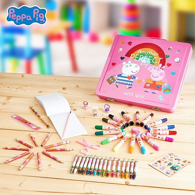 Peppa Pig Kids Art Set Crafts Drawing and Painting Sets for Children Travel Case 40 Plus Pieces - Get Trend