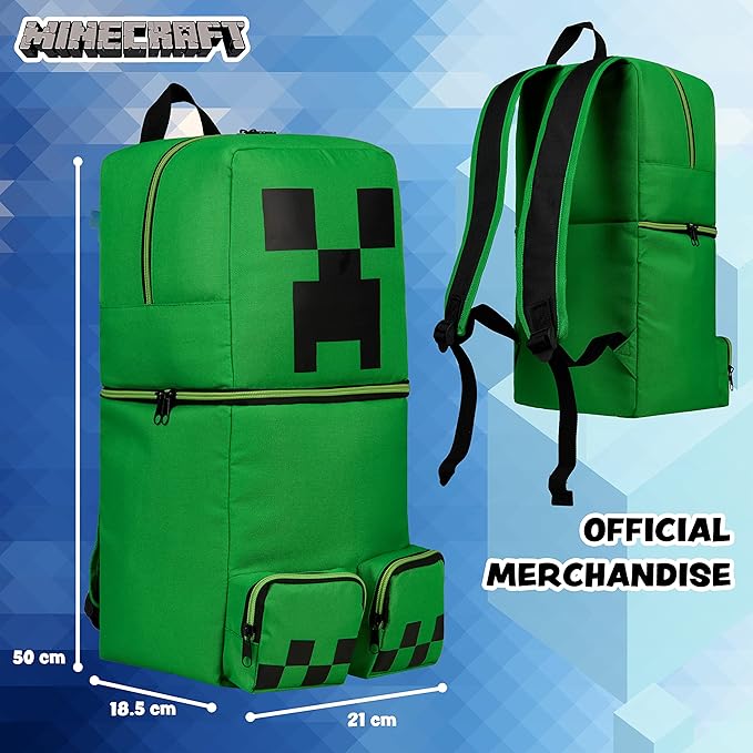 Minecraft Children’s Backpacks for Boys Creeper Rucksack School Bag with Zipped Pockets - Get Trend