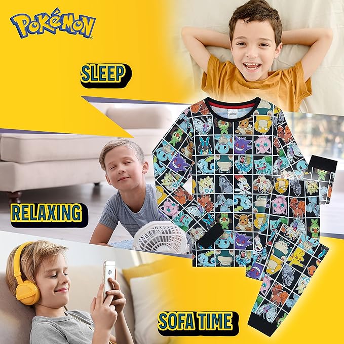 Pokemon Pyjamas for Boys & Teenagers Long PJs Set Soft Breathable Nightwear - Get Trend
