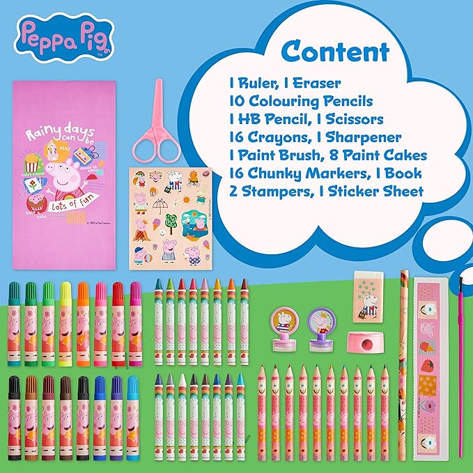 Peppa Pig Kids Art Set Crafts Drawing and Painting Sets for Children Travel Case 40 Plus Pieces - Get Trend