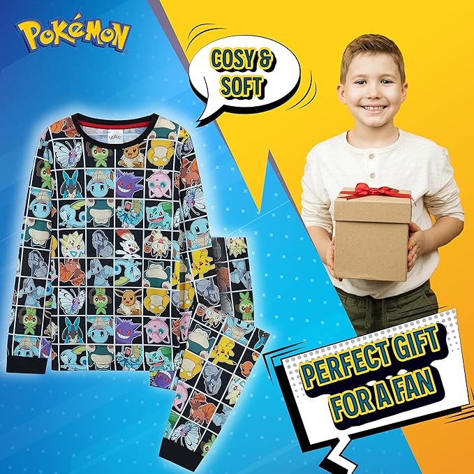 Pokemon Pyjamas for Boys & Teenagers Long PJs Set Soft Breathable Nightwear - Get Trend