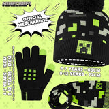 Minecraft Beanie Winter Accessories Set Boys Teens, 3pcs Hat Scarf Gloves Warm Knit