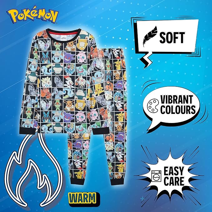 Pokemon Pyjamas for Boys & Teenagers Long PJs Set Soft Breathable Nightwear - Get Trend