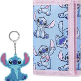 Disney Stitch Kids Wallet and Keyring Gift Set Cute Trifold Wallet with Coin Purse