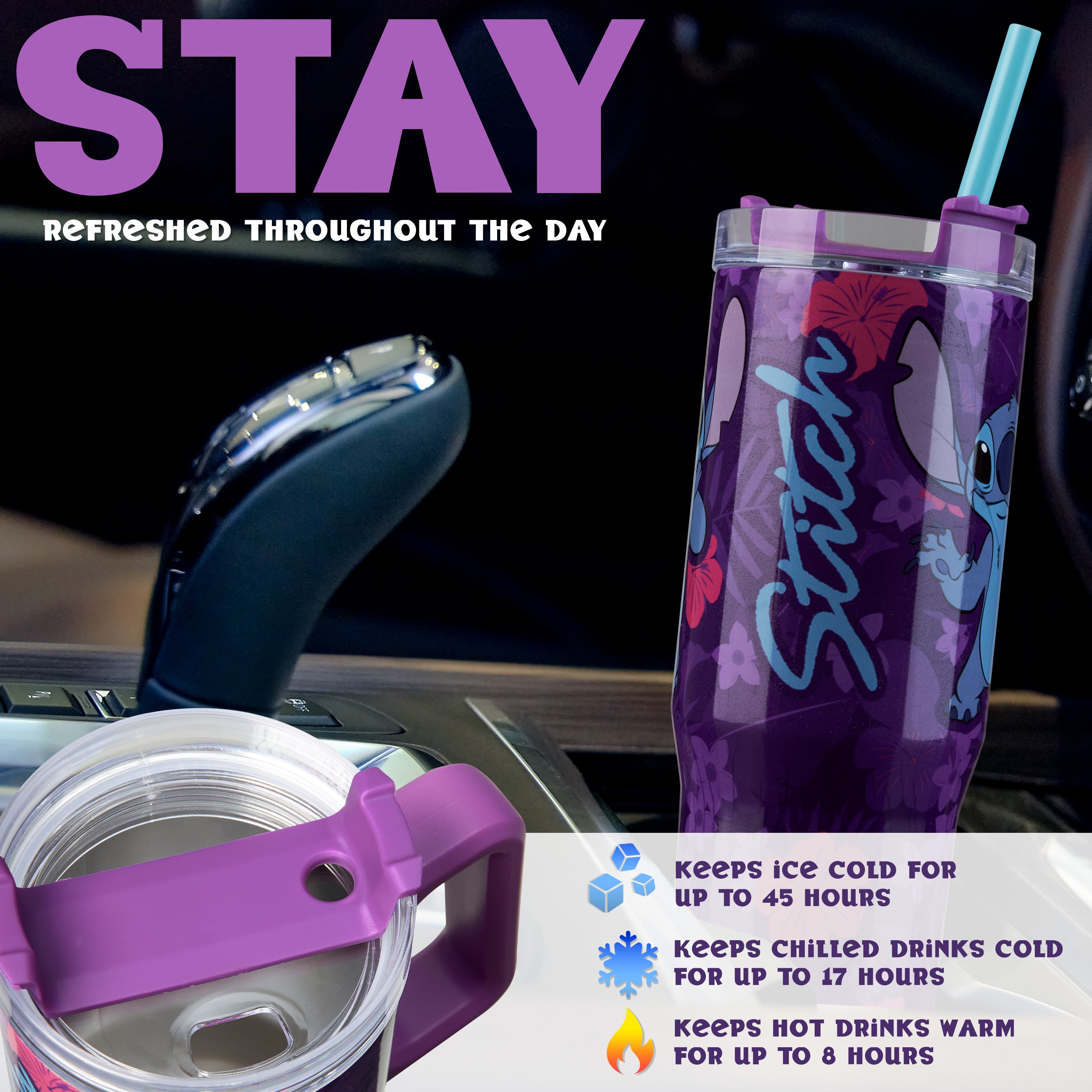 Disney Stitch Insulated Tumbler Travel Mug 940ml/33oz Water Bottle with Straw & Handle - Get Trend