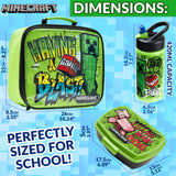 Minecraft Insulated Kids Lunch Bag Lunch Box and Kids Water Bottle 420ml, 3 Piece Set