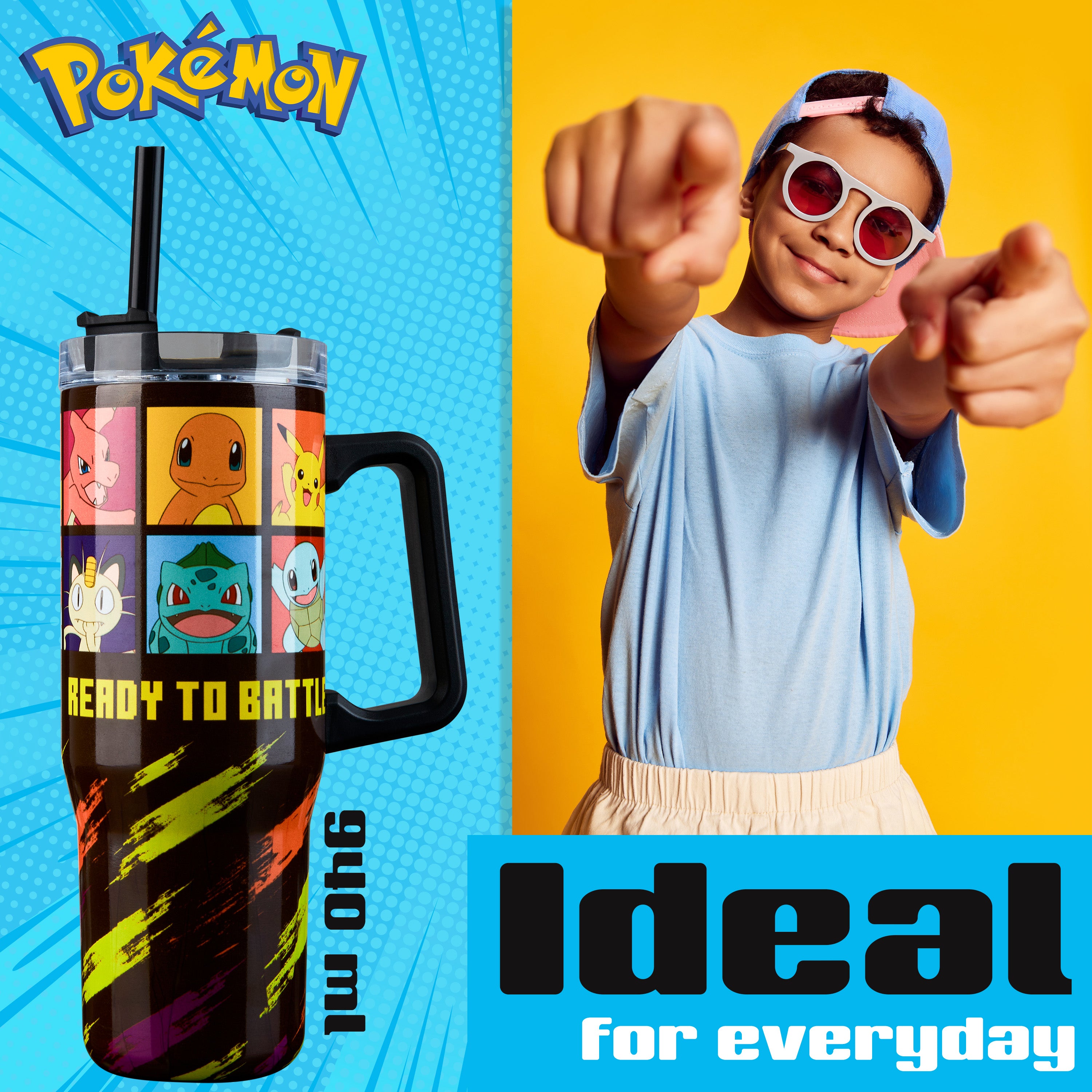 Pokemon Insulated Tumbler Travel Mug 940ml/33oz Anime Water Bottle with Straw & Handle - Get Trend