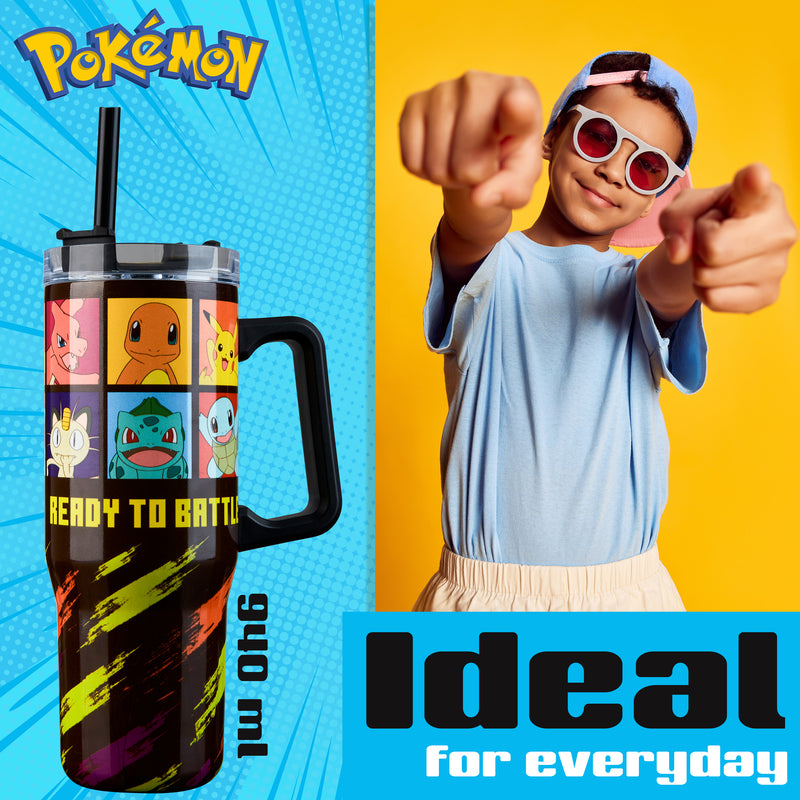 Pokemon Insulated Tumbler with Straw and Lid, Double Walled 940ml - Kids Gifts