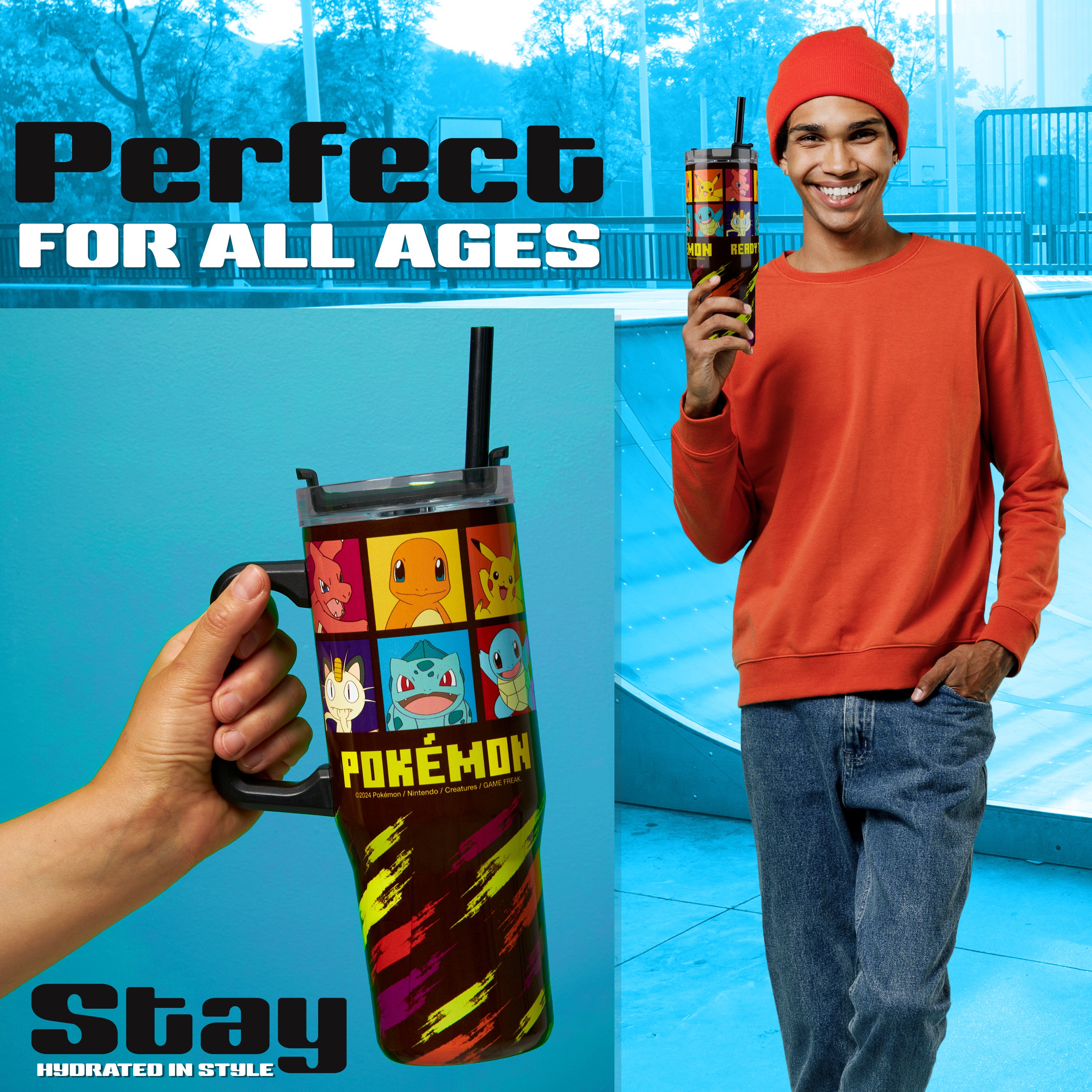 Pokemon Insulated Tumbler Travel Mug 940ml/33oz Anime Water Bottle with Straw & Handle - Get Trend