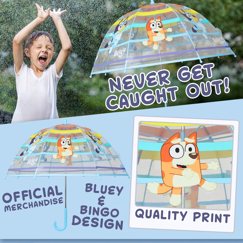 Bluey Stick Umbrella, Clear Dome Lightweight Kids Umbrella - Get Trend