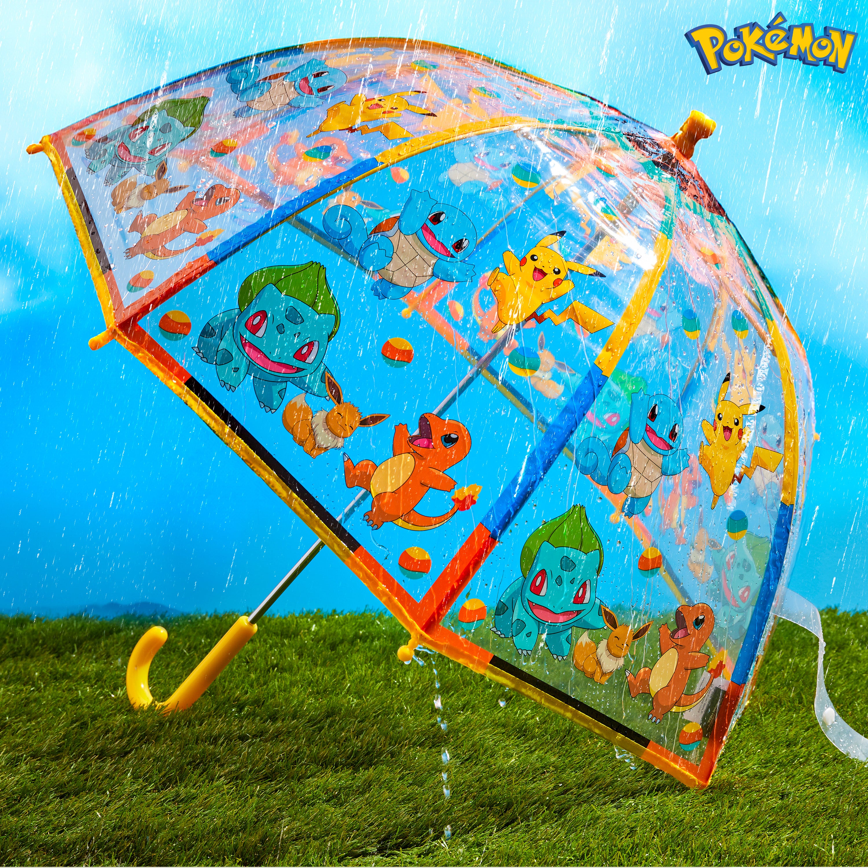 Pokemon Stick Umbrella, Clear Dome Lightweight Kids Umbrella - Get Trend