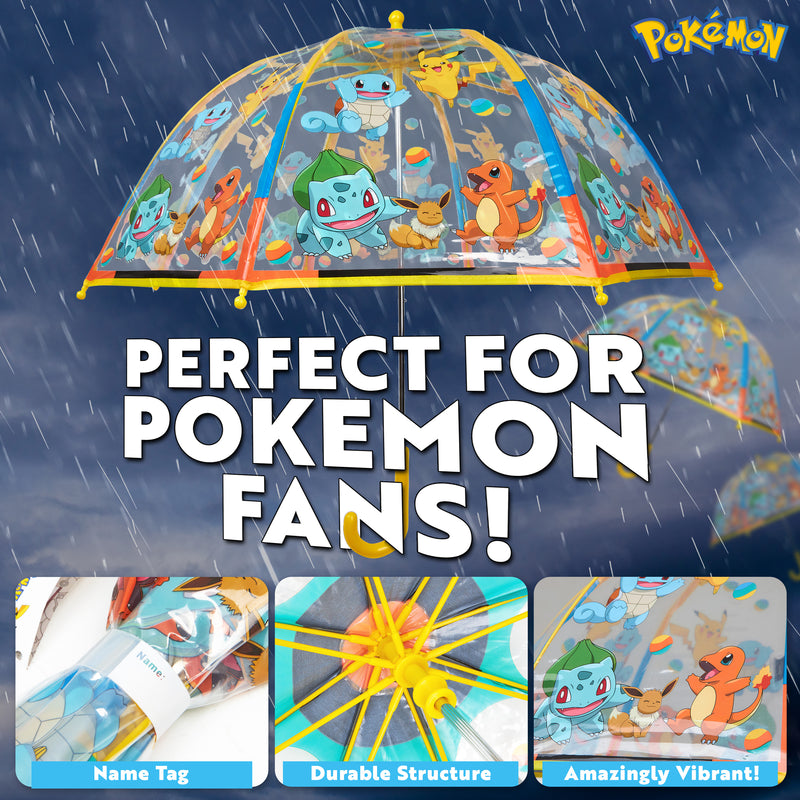 Pokemon Stick Umbrella, Clear Dome Lightweight Kids Umbrella - Get Trend