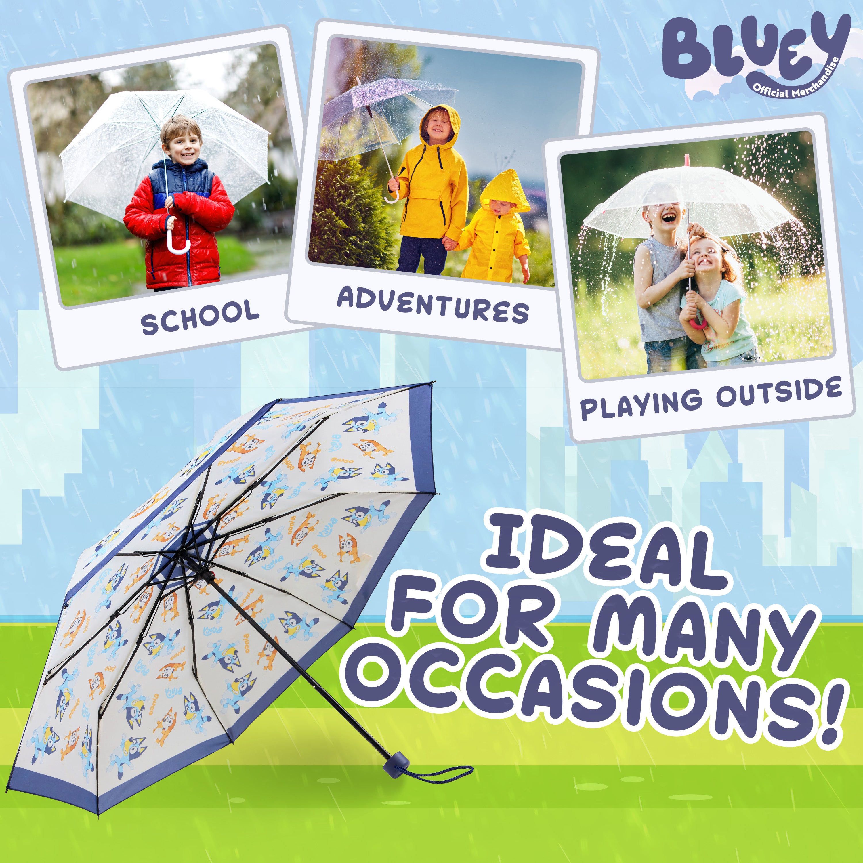 Bluey Kids Folding Umbrella, Telescopic Lightweight Umbrella - Get Trend