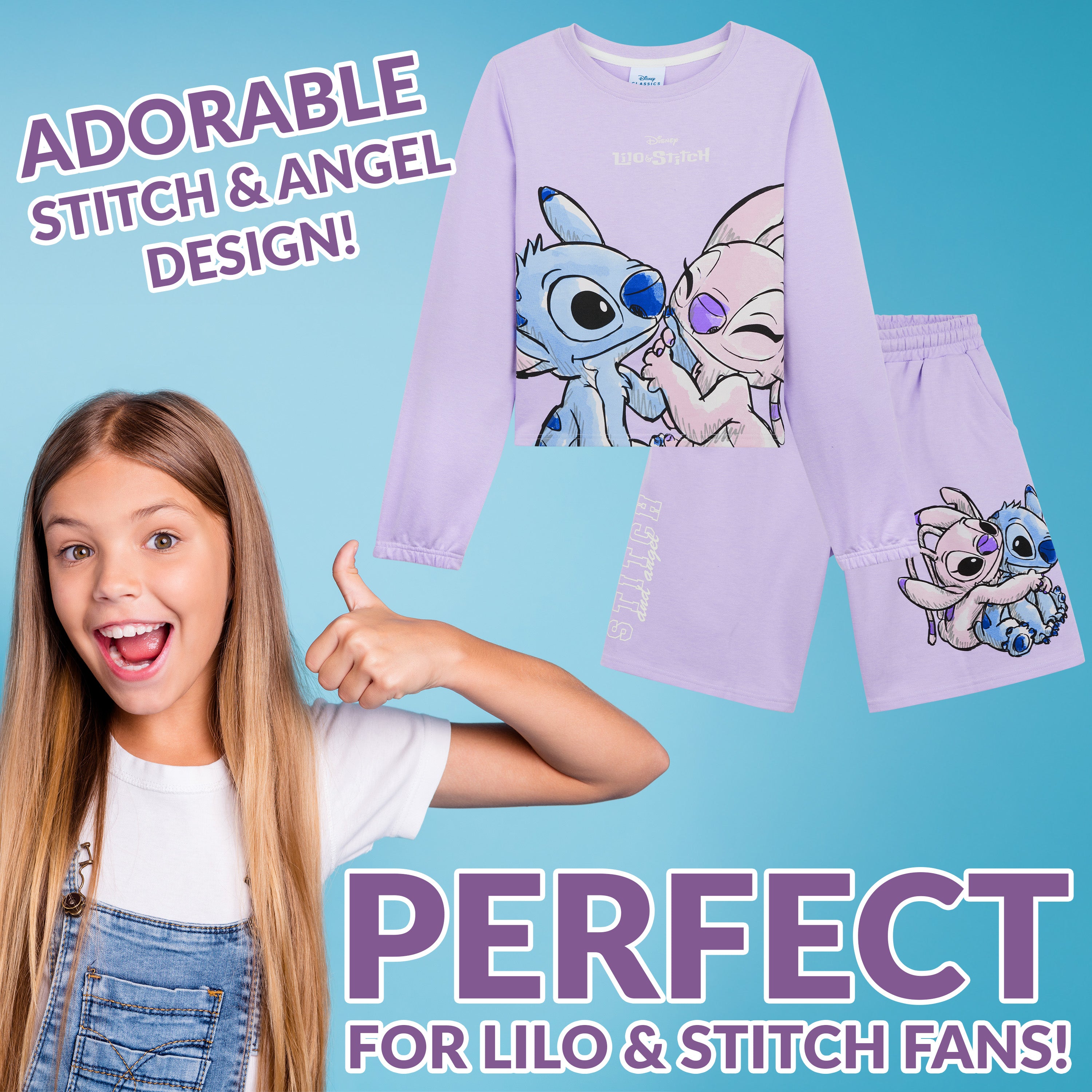 Disney Stitch Girls Tracksuit Set for Kids Teenagers 2 Pcs Crewneck Sweatshirt & Jogger Shorts - Get Trend