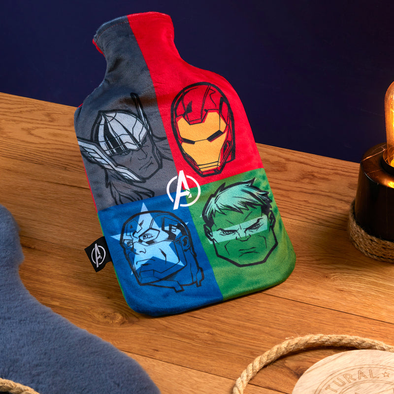 Marvel Hot Water Bottle with Fleece Cover - Multi Avengers