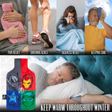 Marvel Hot Water Bottle with Fleece Cover - 1.7 or 2 Litre Capacity Rubber Hot Water Bag Long - Cosy Gifts for Men (Multi Avengers)