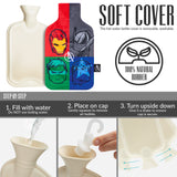 Marvel Hot Water Bottle with Fleece Cover - 1.7 or 2 Litre Capacity Rubber Hot Water Bag Long - Cosy Gifts for Men (Multi Avengers)