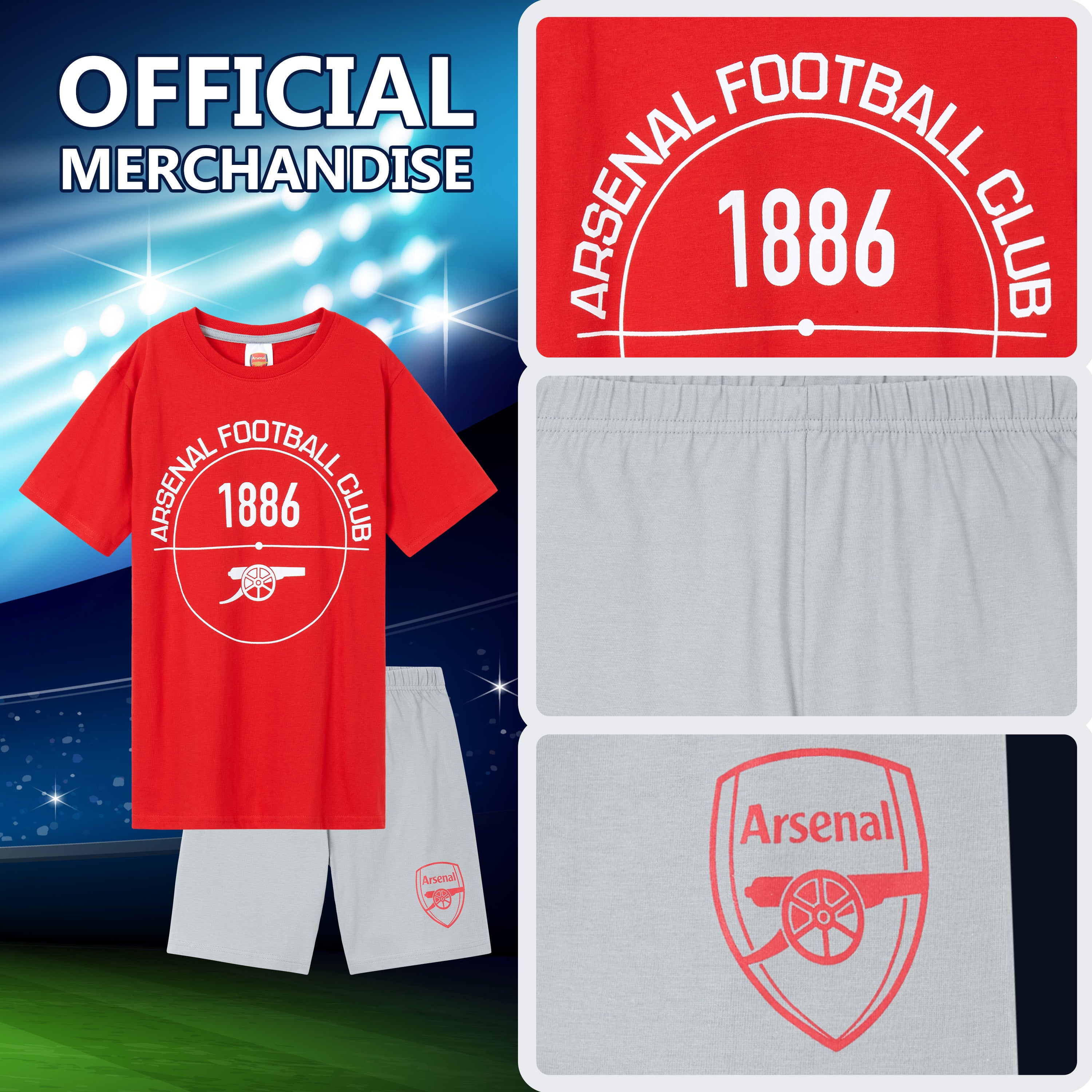 Arsenal F.C. Boys Pyjamas Set, T-Shirt & Shorts Nightwear - Get Trend
