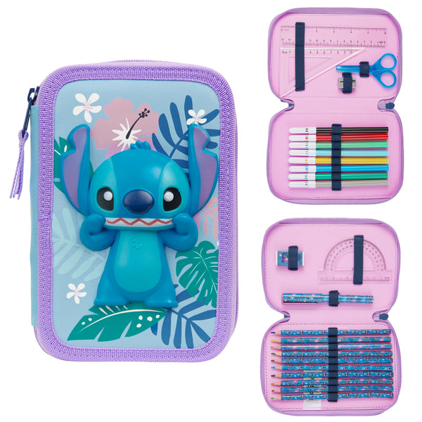 Disney Stitch Pencil Case 2 Compartments Filled Pencil Case - Get Trend