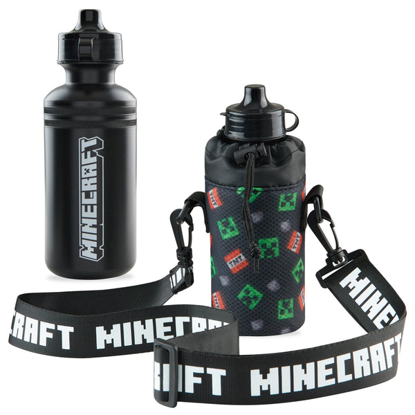 Minecraft Kids Water Bottles with Adjustable Strap & Bottle Holder 550ml
