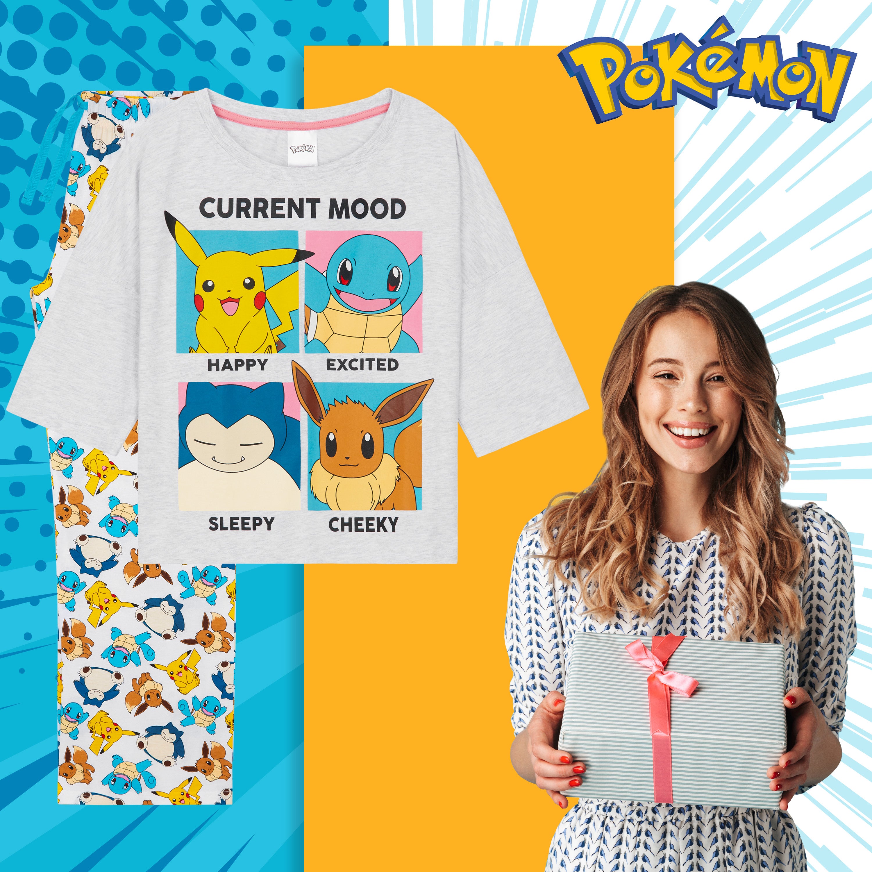 Pokemon Pyjamas for Women and Teenagers - Pikachu Nightwear T-Shirt & Long Bottoms - Get Trend