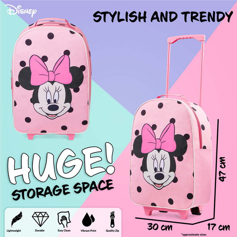 Disney Suitcase for Girls, Carry On Minnie Mouse Travel Bag with Wheels
