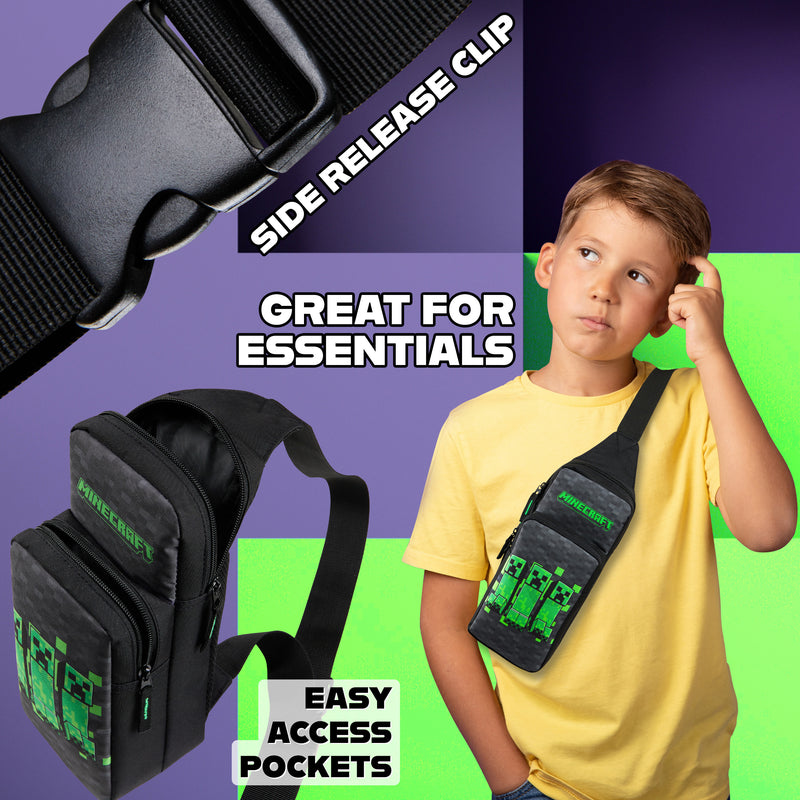 Minecraft Crossbody Bag for Boys 2 Compartments, Minecraft  Bum Bag for Kids