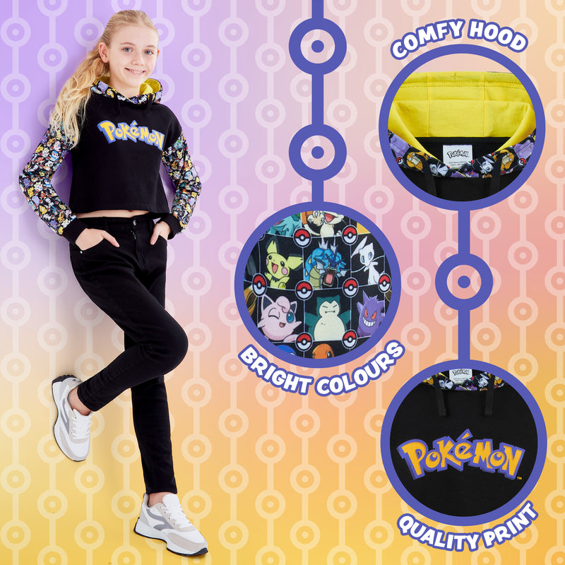 Pokemon Kids Hoodie for Girls, Cropped Pikachu Sweatshirt for Girls - Get Trend