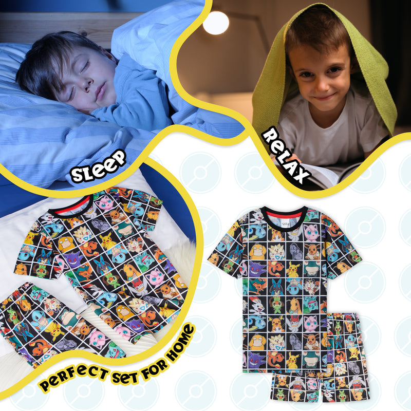 Pokemon Boys Pyjamas for Kids, T-Shirt and Shorts Summer PJs for Boys